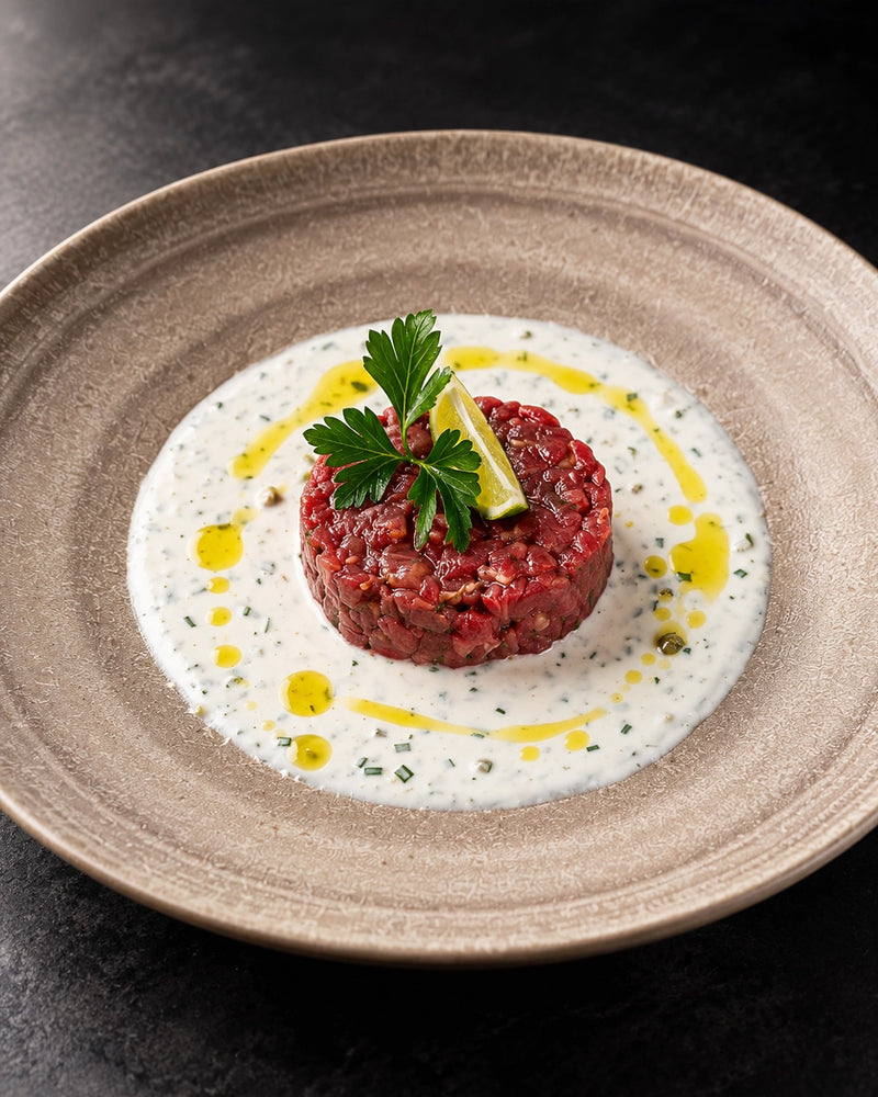 Crudo de filete con Salsa Griega